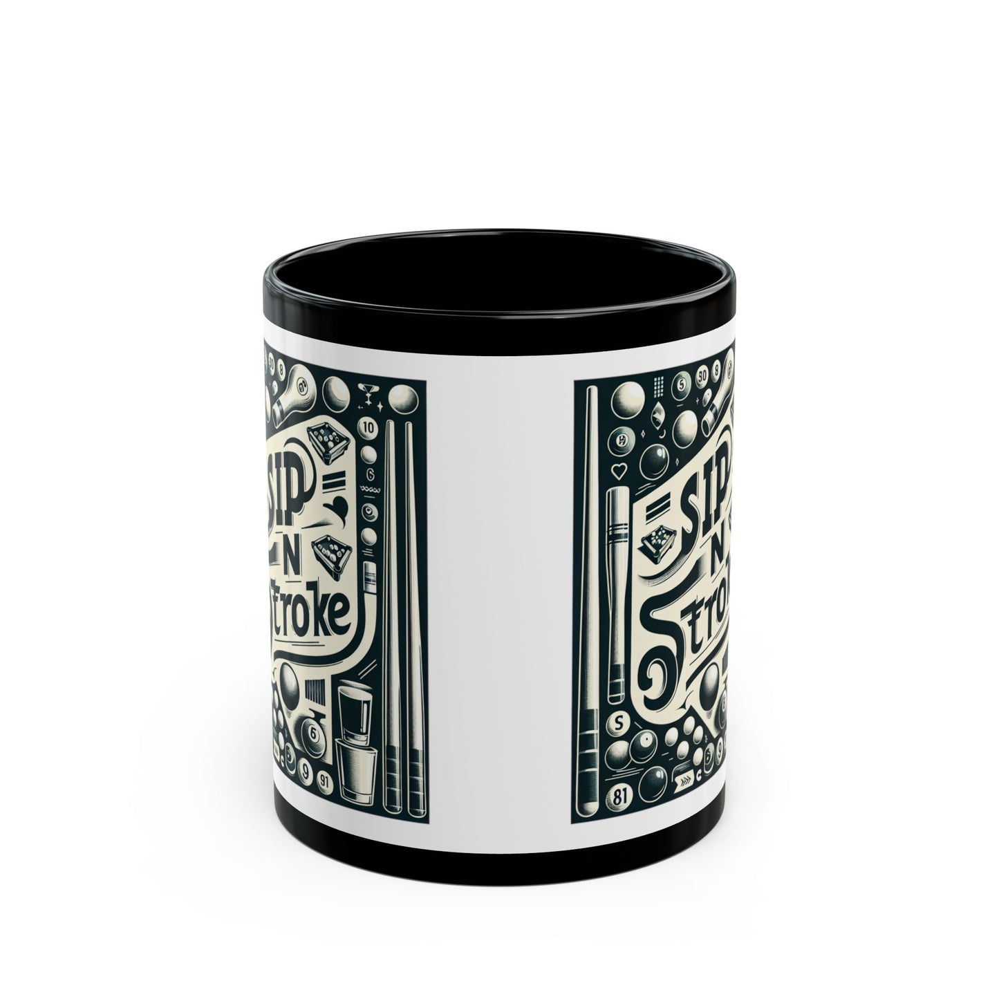 Coffee Mug, Gift for Pool Players. Sip N Stroke! Black Mug (11oz)