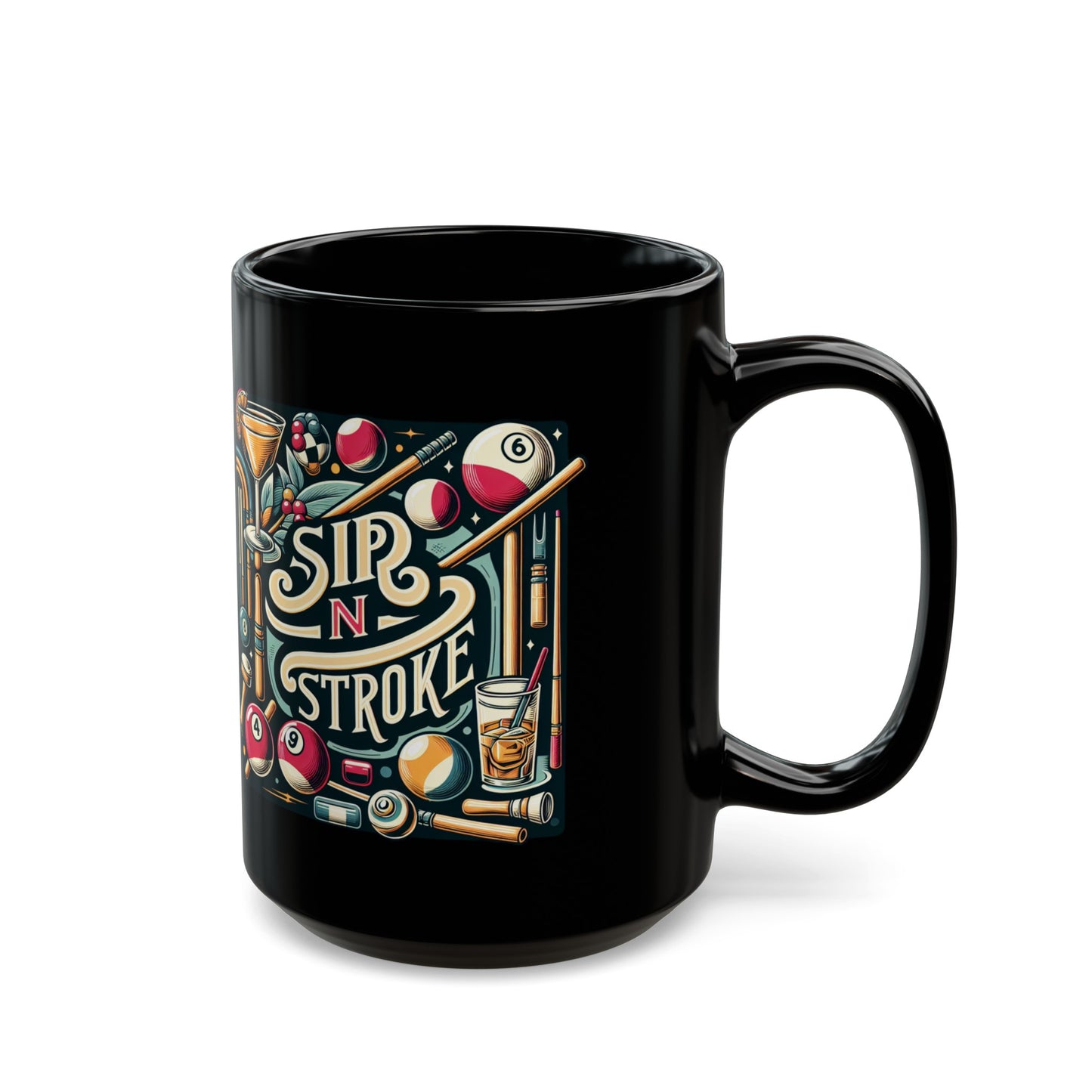 Coffee Mug, Gift for Pool Players. Sip N Stroke! Black Mug (11oz)